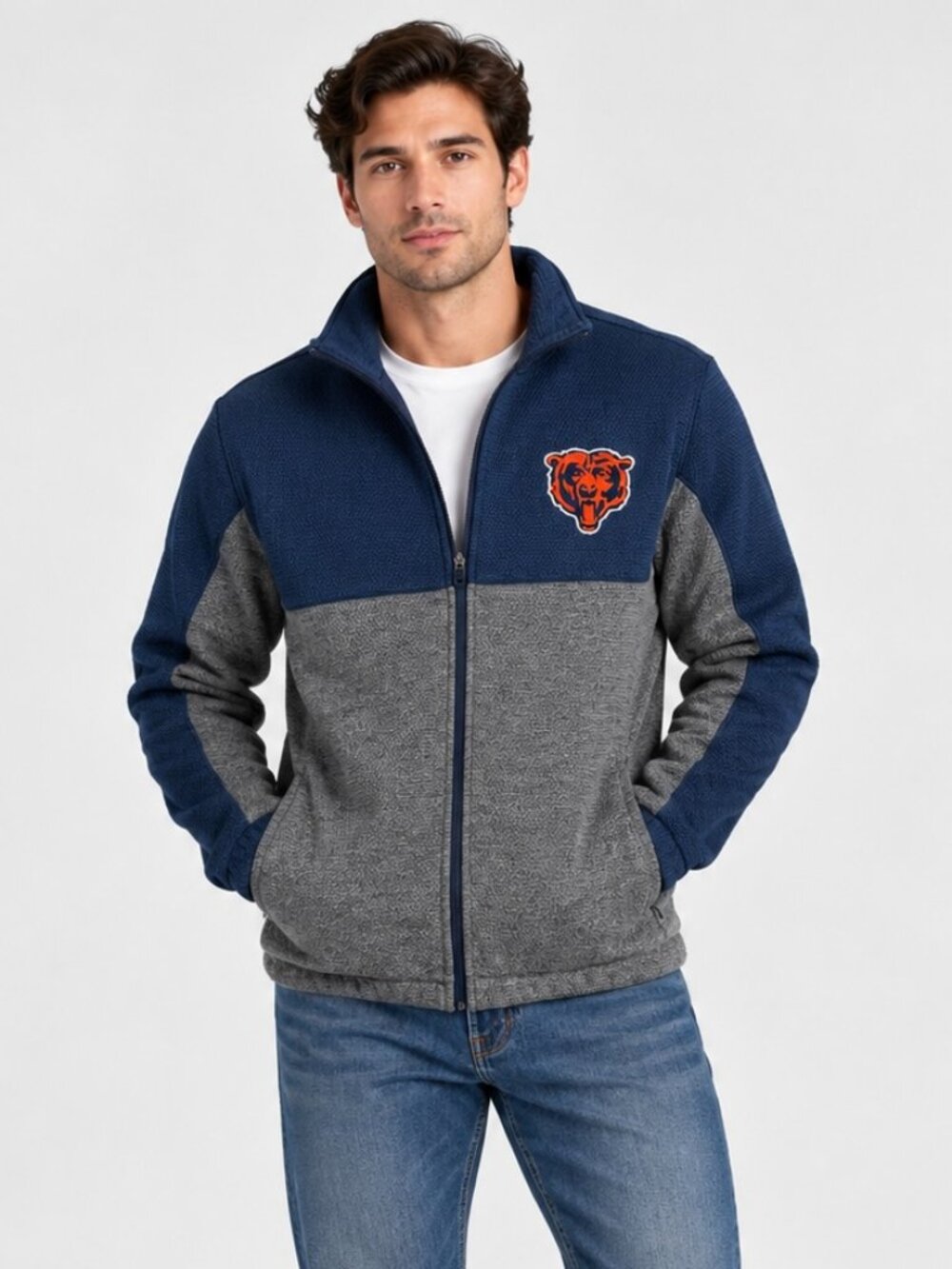Chicago Bears NFL Navy Gray Full Zip Jacket Small NWOT